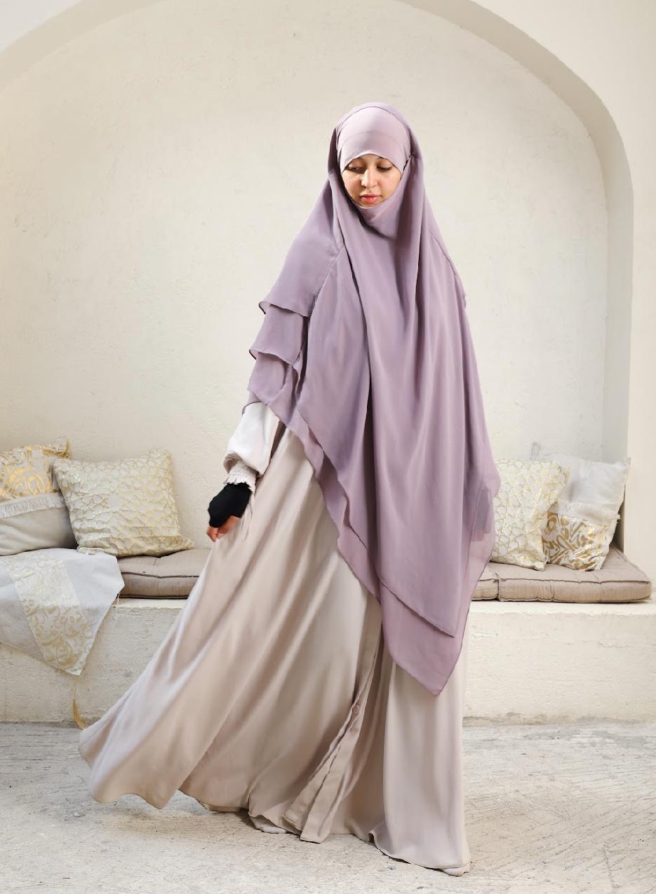 3 layered chiffon khimar Siwa - with jersey tie back