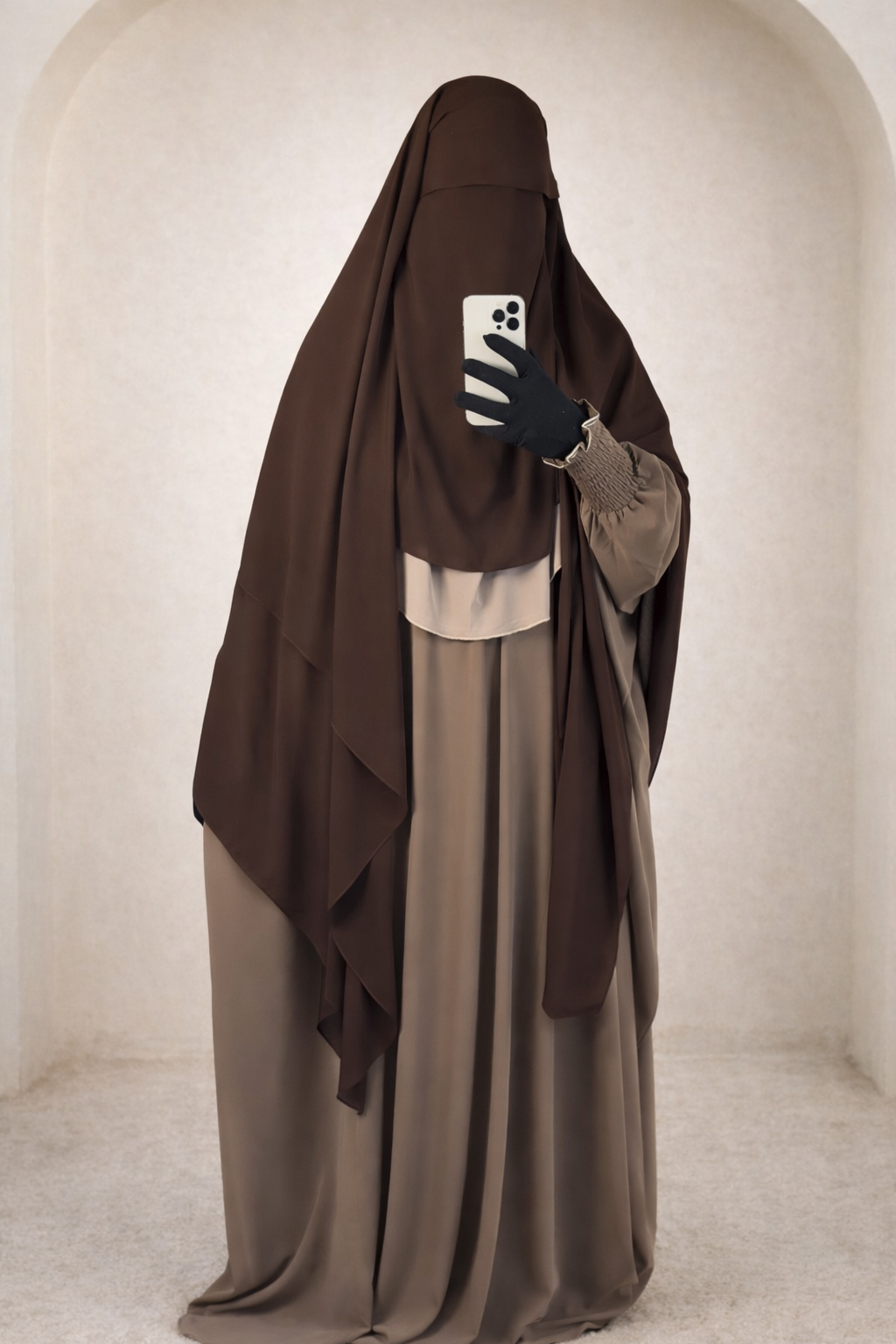 Long Princess Diamond niqab black & brown - with flap